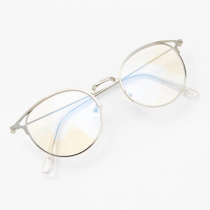 Outlet ⭐ Claire's Solar Blue Light Reducing Round Clear Lens Frames - Silver 🌟 2 Outlet ⭐ Claire's Solar Blue Light Reducing Round Clear Lens Frames - Silver 🌟 - Image 2