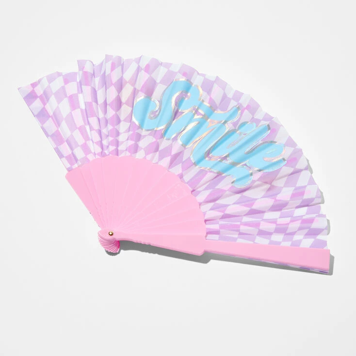 SMILE Purple Checkered Folding Fan Budget ???? Claire's SMILE Purple Checkered Folding Fan ???? -Claire’s Shop 23373 1