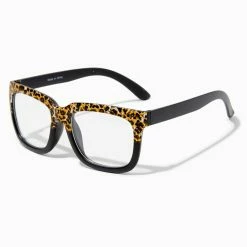 Outlet 👍 Claire's Club Black Leopard Print Clear Lens Square Frames 🛒