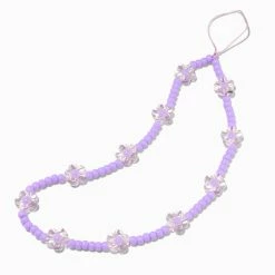 New 😍 Claire's Purple Floral Beaded Phone Wrist Strap ⌛