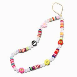 New 👍 Claire's Rainbow Happy Face Beaded Phone Wrist Strap 🛒
