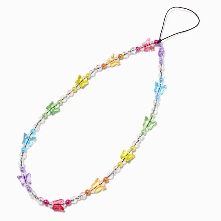 Rainbow Butterfly Phone Wrist Strap Outlet ✨ Claire's Rainbow Butterfly Phone Wrist Strap ???? -Claire’s Shop 56284 1