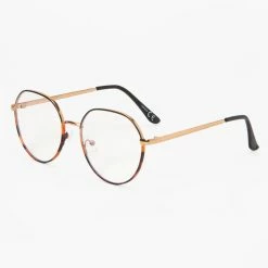 Hot Sale ⌛ Claire's Tortoiseshell Blue Light Reducing Round Clear Lens Frames - Gold 🌟