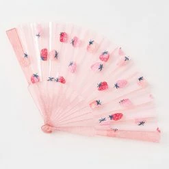 Best Pirce 😀 Claire's Pink Strawberry Print Folding Fan 💯