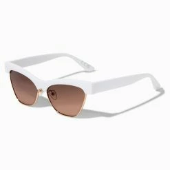 Buy ⌛ Claire's White Retro Browline Brown Lerns 👓 Sunglasses 🌟