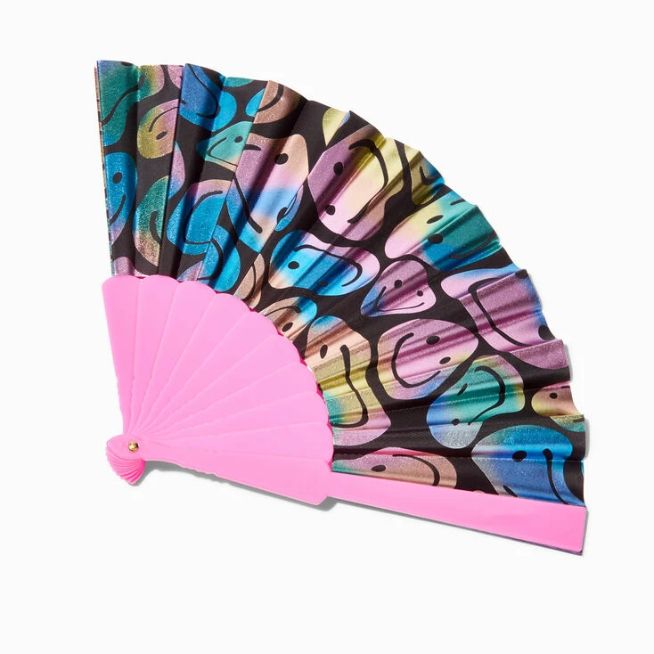 Deals ⭐ Claire's Holographic Happy Face Pink Folding Fan ⭐ 1 Deals ⭐ Claire's Holographic Happy Face Pink Folding Fan ⭐